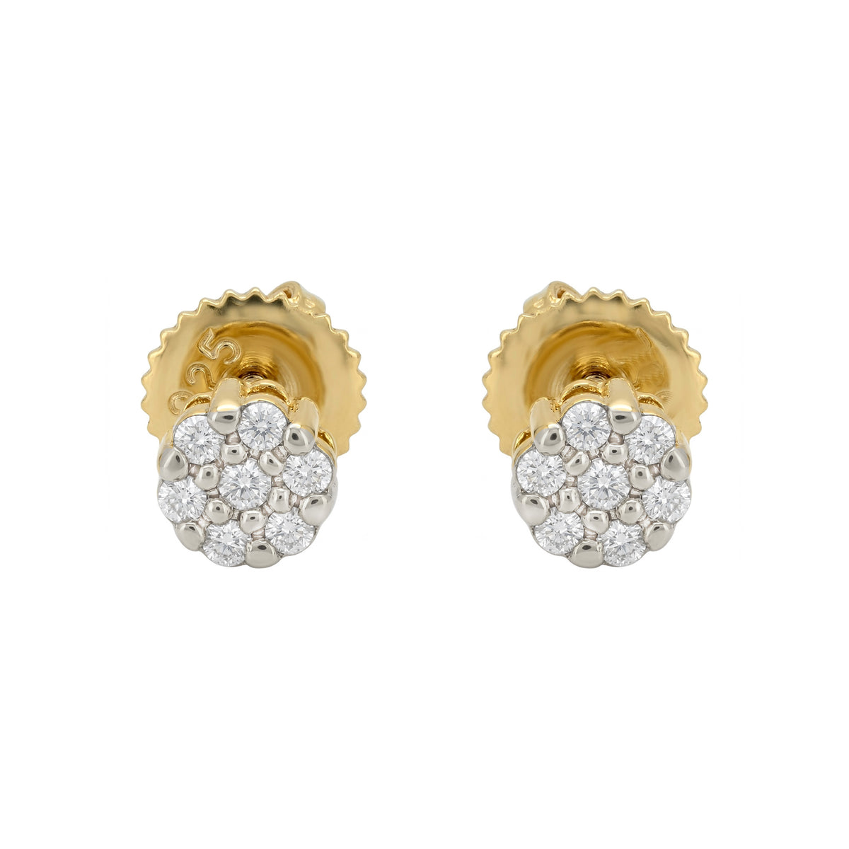 Lab Grown Diamond Cluster Stud Earrings, 14K Gold Plated Silver, Floral Round Cut