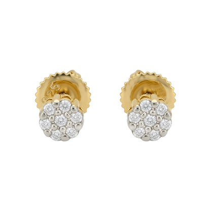Lab Grown Diamond Cluster Stud Earrings, 14K Gold Plated Silver, Floral Round Cut