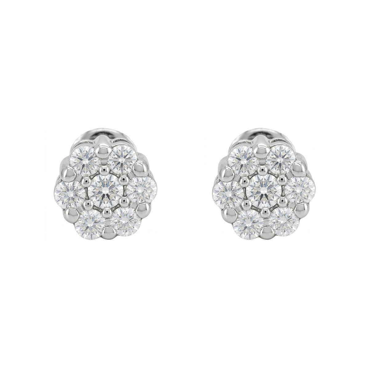Lab Grown Diamond Cluster Stud Earrings, 14K Gold Plated Silver, Floral Round Cut