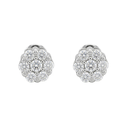Lab Grown Diamond Cluster Stud Earrings, 14K Gold Plated Silver, Floral Round Cut