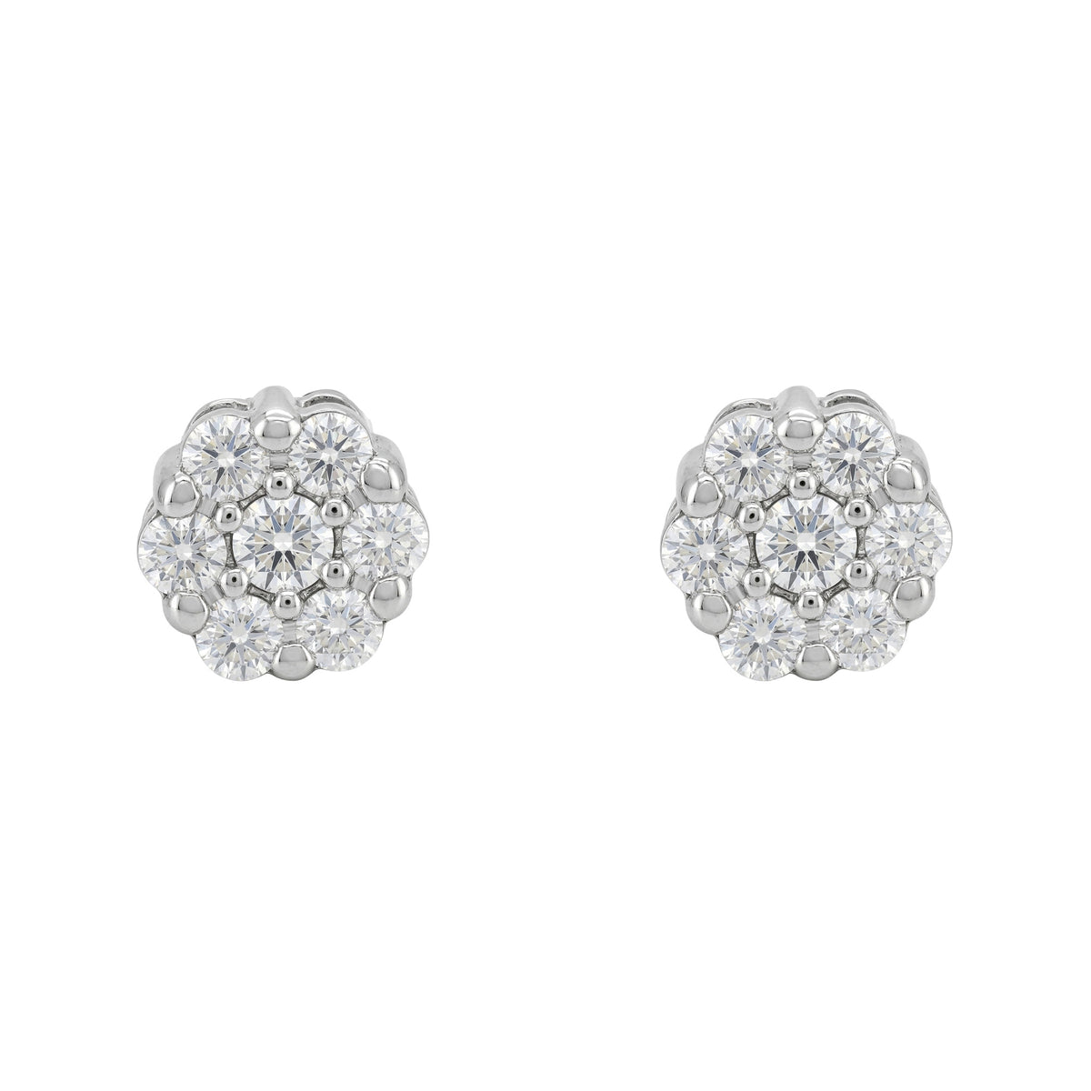 Lab Grown Diamond Cluster Stud Earrings, 14K Gold Plated Silver, Floral Round Cut