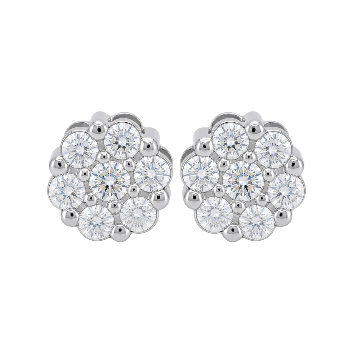 Lab Grown Diamond Cluster Stud Earrings, 14K Gold Plated Silver, Floral Round Cut