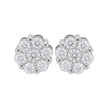 Lab Grown Diamond Cluster Stud Earrings, 14K Gold Plated Silver, Floral Round Cut