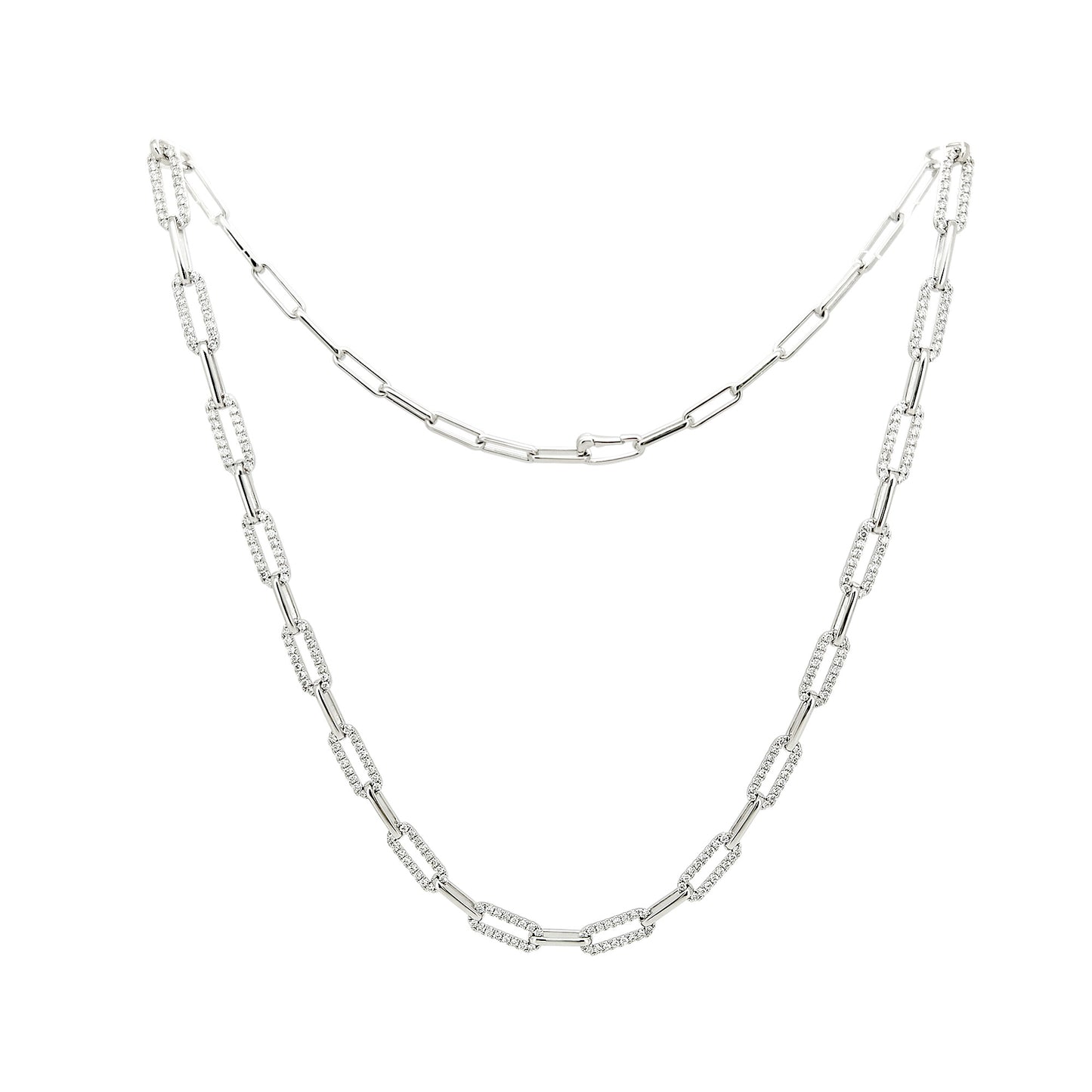 14K Gold Paperclip Necklace with Moissanite or Lab-Grown Diamond Chain Dainty Gold Plated Silver Jewelry Gift for Her