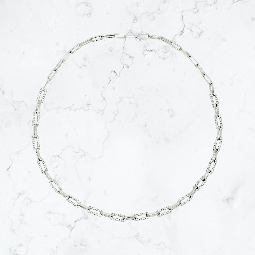 14K Gold Paperclip Necklace with Moissanite or Lab-Grown Diamond Chain Dainty Gold Plated Silver Jewelry Gift for Her