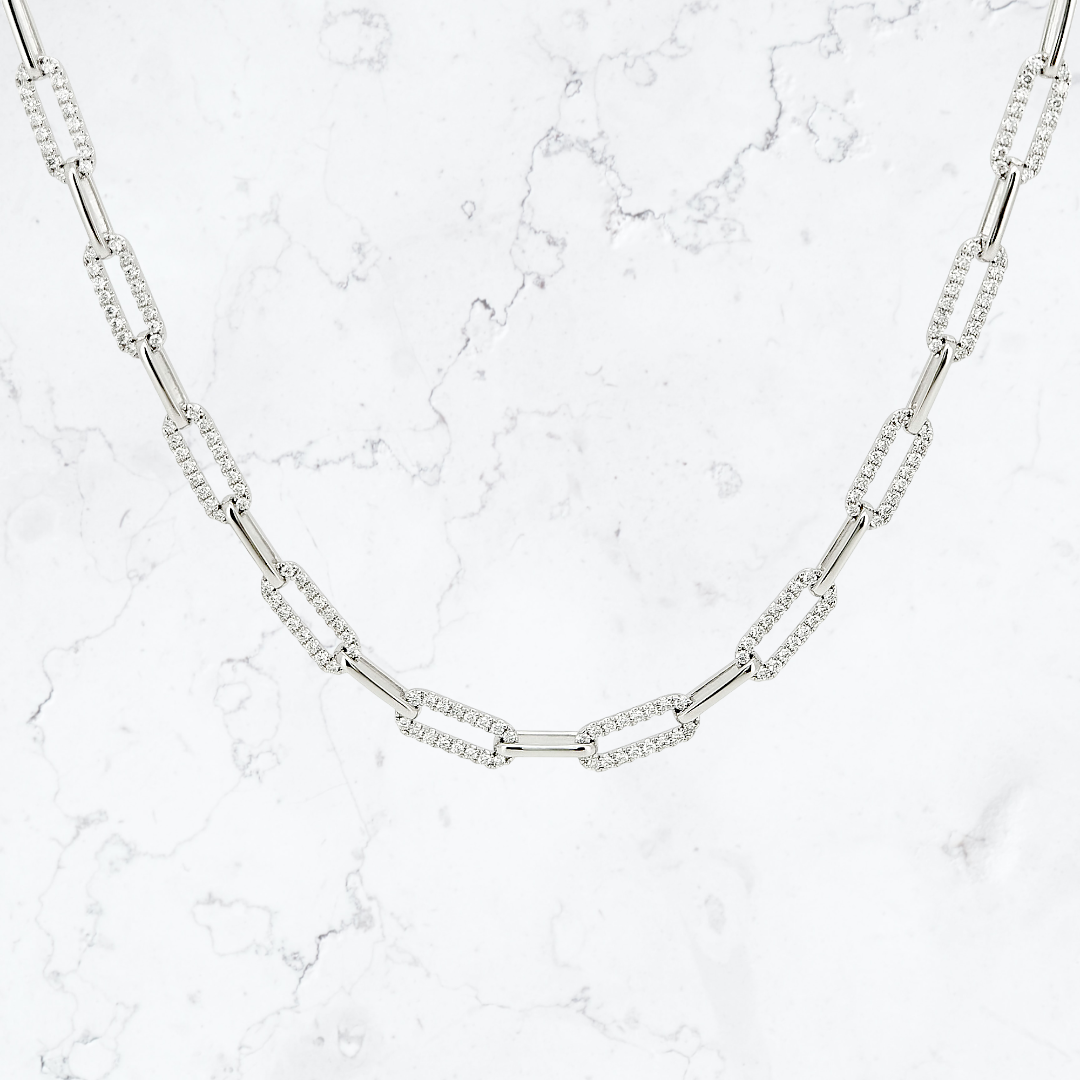 14K Gold Paperclip Necklace with Moissanite or Lab-Grown Diamond Chain Dainty Gold Plated Silver Jewelry Gift for Her