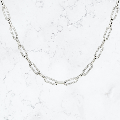 14K Gold Paperclip Necklace with Moissanite or Lab-Grown Diamond Chain Dainty Gold Plated Silver Jewelry Gift for Her