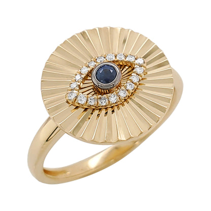 1/10CTW Evil Eye Blue Saphire Women Ring in 14K Gold Plated best for gifting all occasion | Available In Moissanite/Lab Grown Diamond