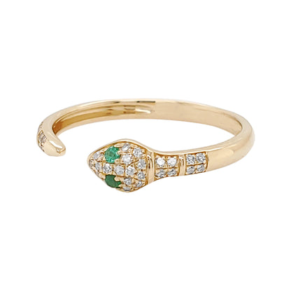 1/10CTW Snake Shape Open Ring with Green Emerald in 14KGold-Plated Silver Unique Party Wear|Perfect Gift for All Occasions |Ethnic Wear Ring