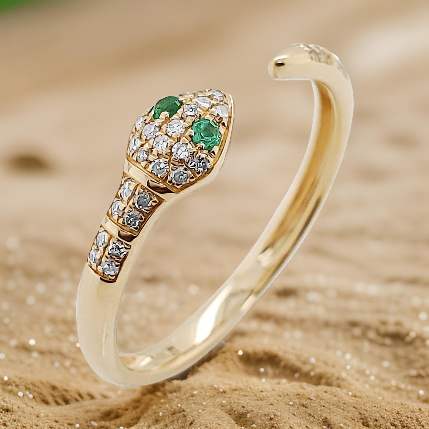 1/10CTW Snake Shape Open Ring with Green Emerald in 14KGold-Plated Silver Unique Party Wear|Perfect Gift for All Occasions |Ethnic Wear Ring