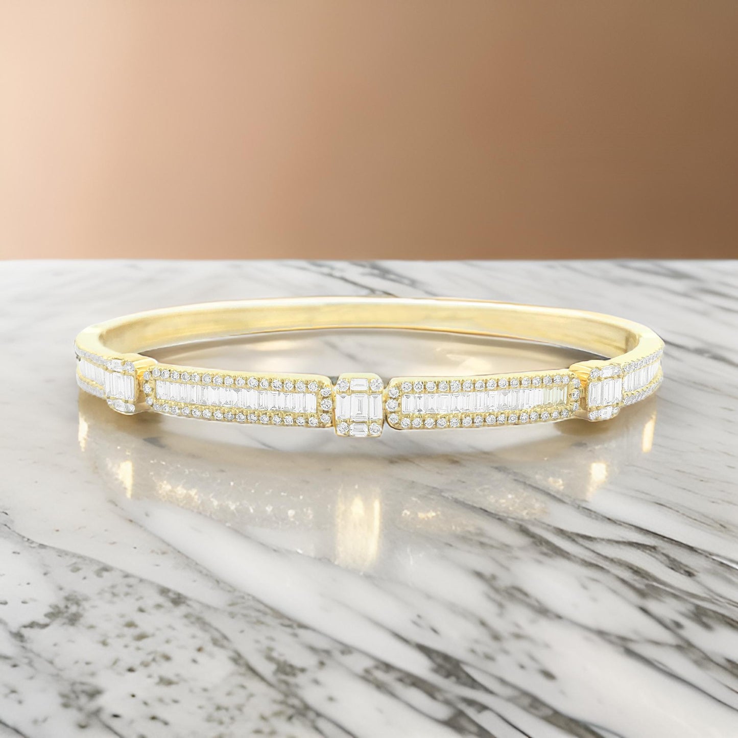 2CTW Baguette Cut Bangle in 14K Gold-Plated Silver | Moissanite/Lab-Grown Diamonds | Elegant Jewelry for Women/Girls |Perfect Partywear Gift