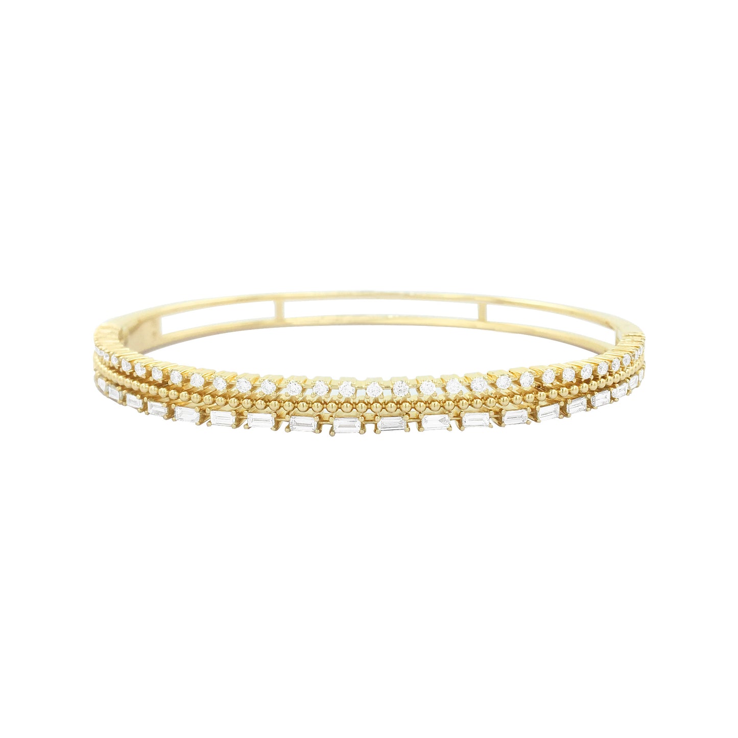 Elegant 1 1/5 CTW Baguette Bead Bangle in 14K Gold-Plated Silver | Moissanite or Lab Grown Diamond | Perfect Partywear & Gift for Women