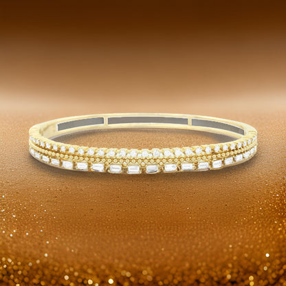 Elegant 1 1/5 CTW Baguette Bead Bangle in 14K Gold-Plated Silver | Moissanite or Lab Grown Diamond | Perfect Partywear & Gift for Women