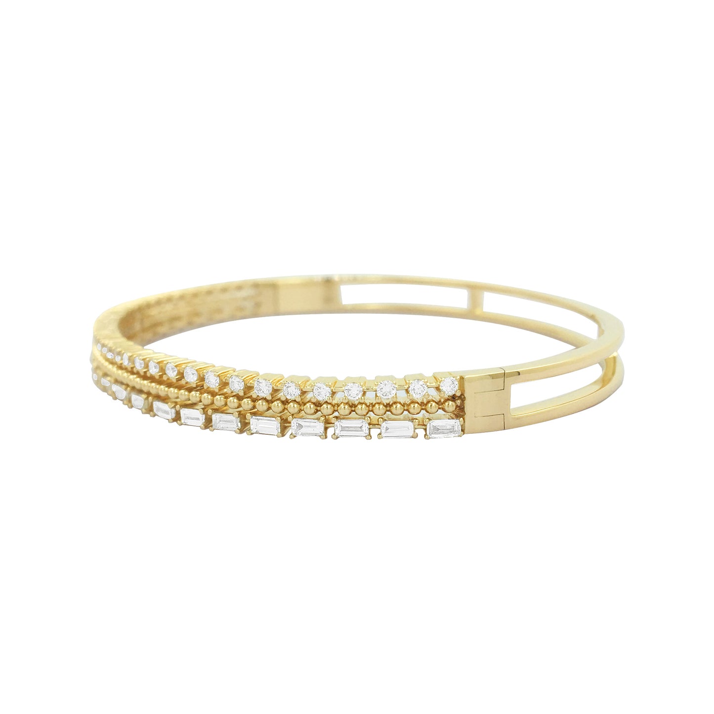 Elegant 1 1/5 CTW Baguette Bead Bangle in 14K Gold-Plated Silver | Moissanite or Lab Grown Diamond | Perfect Partywear & Gift for Women