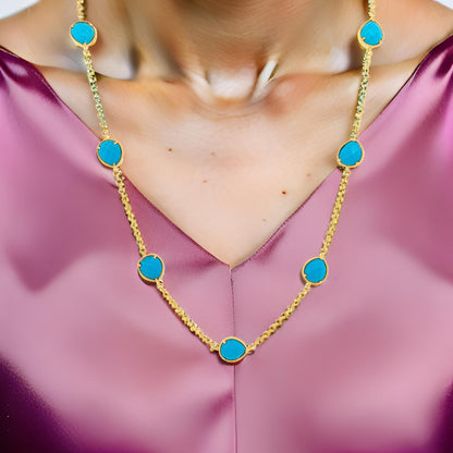 Beautiful Pear Shape Blue Turquoise 5 3/5CTW Necklace For Women |Best For Partywear |Ideal For Gifting  On All Occasion to loved Ones