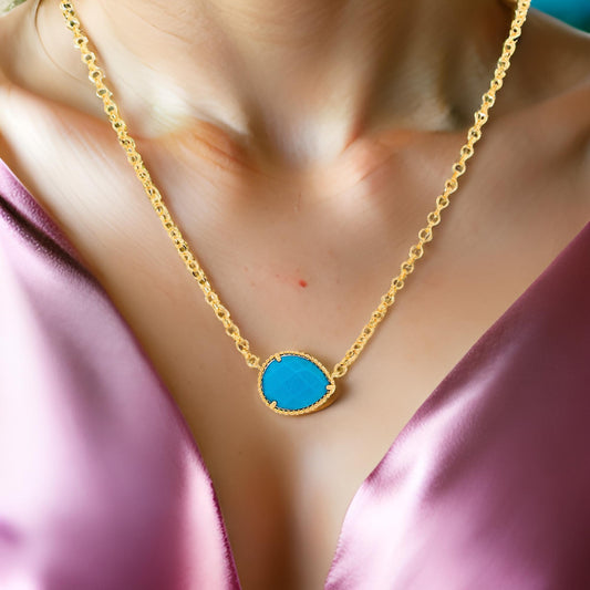 Timeless Blue Turquoise 1 3/10CTW Pear-Shaped Pendant Necklace for Women |14K Gold-Plated Silver |Perfect Party Jewelry & Ideal Gift for All