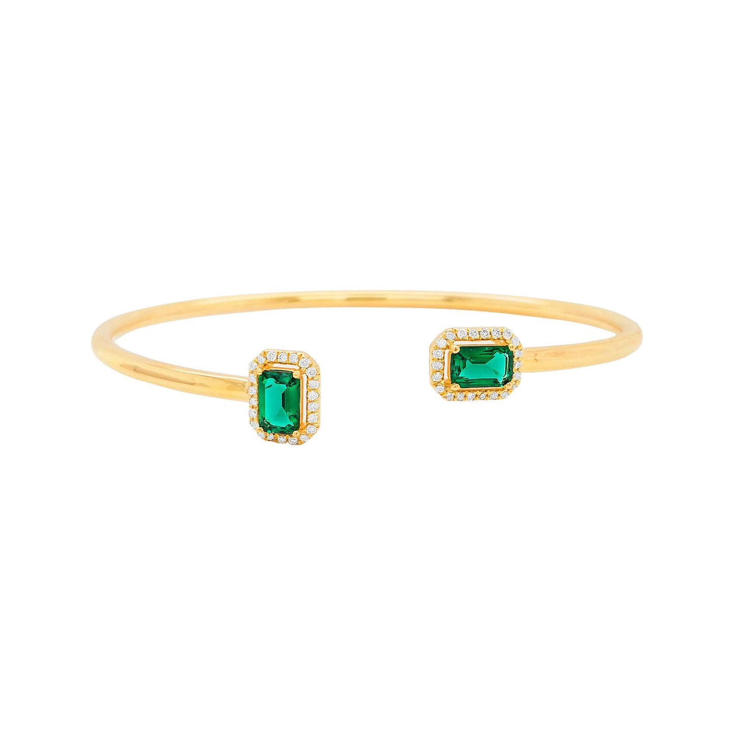 Elegant Green Emerald and Diamond |1CTW Open Bangle | 14K Gold Plated Silver | Perfect Party Wear & Gift for Special Occasions