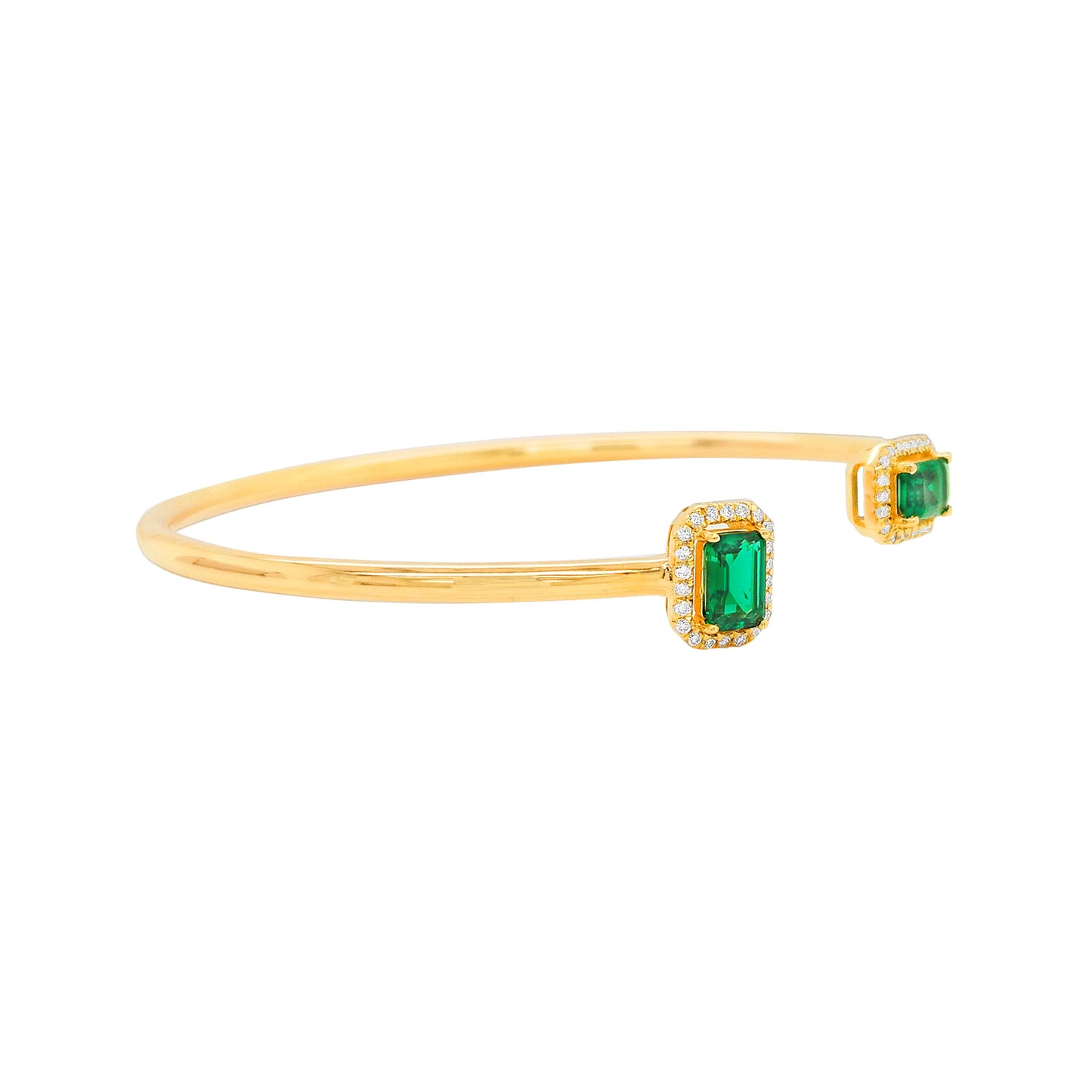 Elegant Green Emerald and Diamond |1CTW Open Bangle | 14K Gold Plated Silver | Perfect Party Wear & Gift for Special Occasions