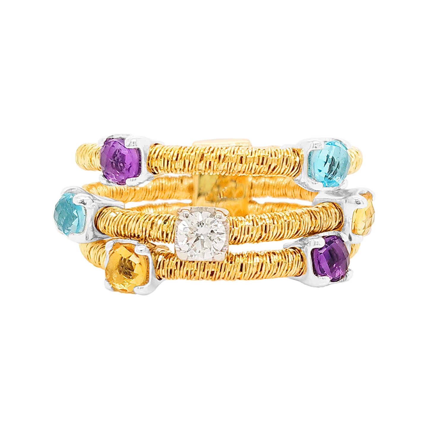 1 1/4 CTW Multilayer Citrine, Amethyst, Topaz, Diamond Italian Ring |14K Gold Plated Silver Jewelry |Elegant PartywearJewelry & Perfect Gift