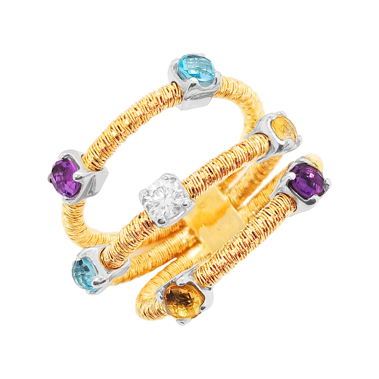 1 1/4 CTW Multilayer Citrine, Amethyst, Topaz, Diamond Italian Ring |14K Gold Plated Silver Jewelry |Elegant PartywearJewelry & Perfect Gift