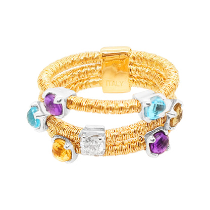 1 1/4 CTW Multilayer Citrine, Amethyst, Topaz, Diamond Italian Ring |14K Gold Plated Silver Jewelry |Elegant PartywearJewelry & Perfect Gift