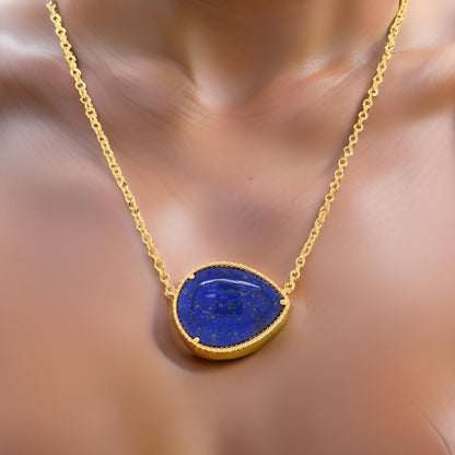 Iconic 14 1/5CTW Lapis Lazuli Blue Pear Shape Necklace in 14K Gold-Plated Silver |Elegant Jewelry for Women |Party Wear & Gift for All Event