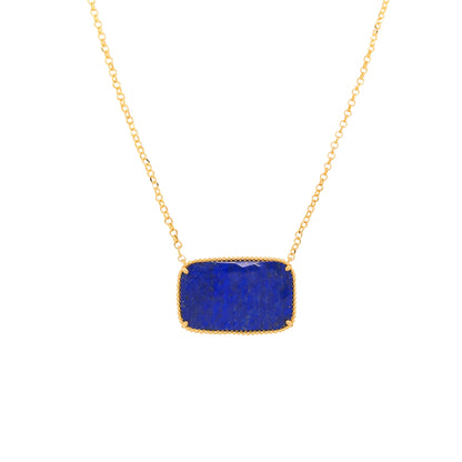 Elegant 17 2/5 CTW Lapis Lazuli Blue Cushion Necklace in 14K Gold Plated Silver | Dainty Chain Necklace | Gift for Women | Partywear Jewelry