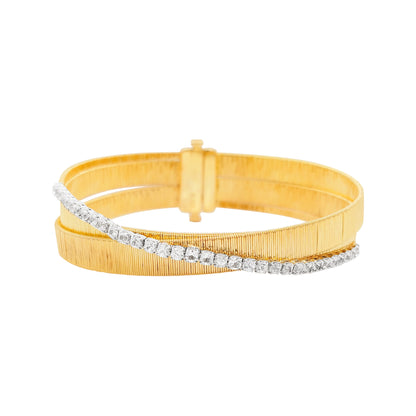 Graceful 1 3/10 CTW White Sapphire Crossover Bangle for Women | 14K Gold-Plated Silver | Elegant Party Accessory & Perfect Gift