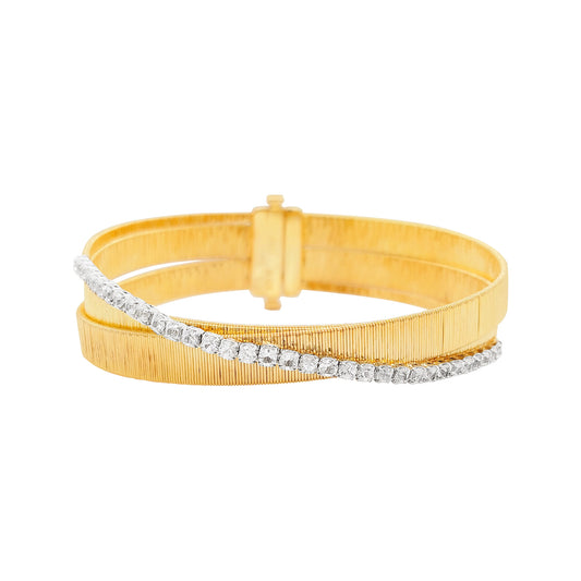 Graceful 1 3/10 CTW White Sapphire Crossover Bangle for Women | 14K Gold-Plated Silver | Elegant Party Accessory & Perfect Gift