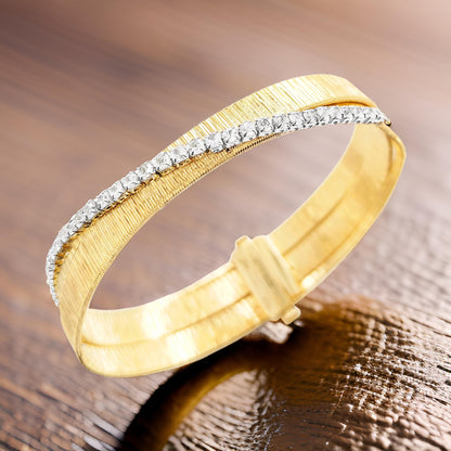 Graceful 1 3/10 CTW White Sapphire Crossover Bangle for Women | 14K Gold-Plated Silver | Elegant Party Accessory & Perfect Gift