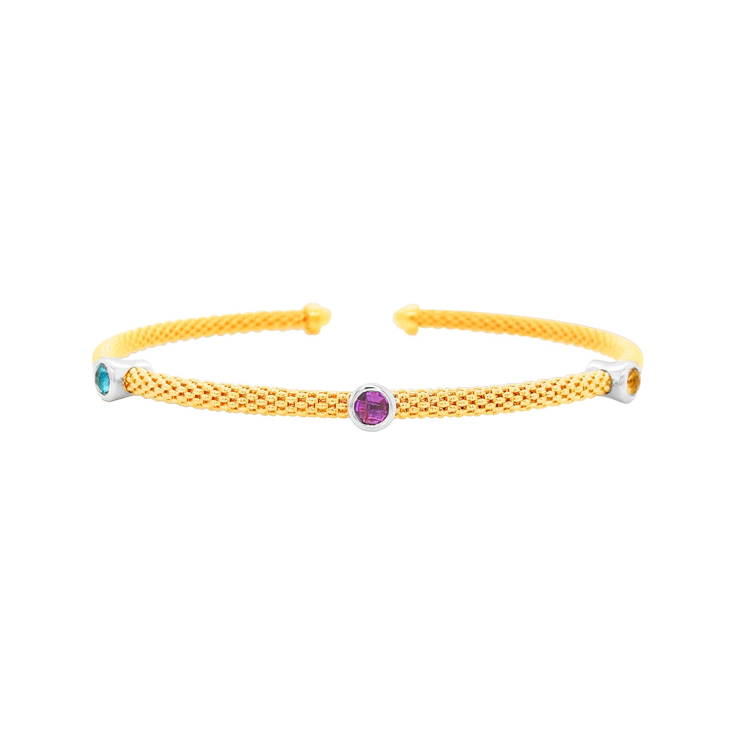 Amazing 1/2CTW Topaz, Citrine, Amethyst Open Women Bangle in 14K Gold Plated Silver |Best Partywear |Perfect Gift on any Occasion