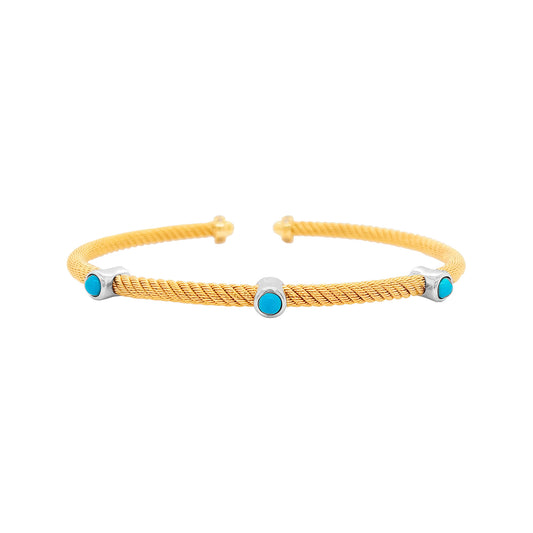 Elegant 2/5CTW Lab Grown Diamond and Turquoise Open Bangle in 14K Gold Plated Silver |Best Partywear |Ideal luxury Gift on special Occasion