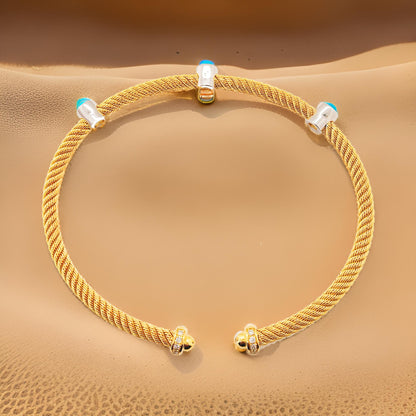 Elegant 2/5CTW Lab Grown Diamond and Turquoise Open Bangle in 14K Gold Plated Silver |Best Partywear |Ideal luxury Gift on special Occasion