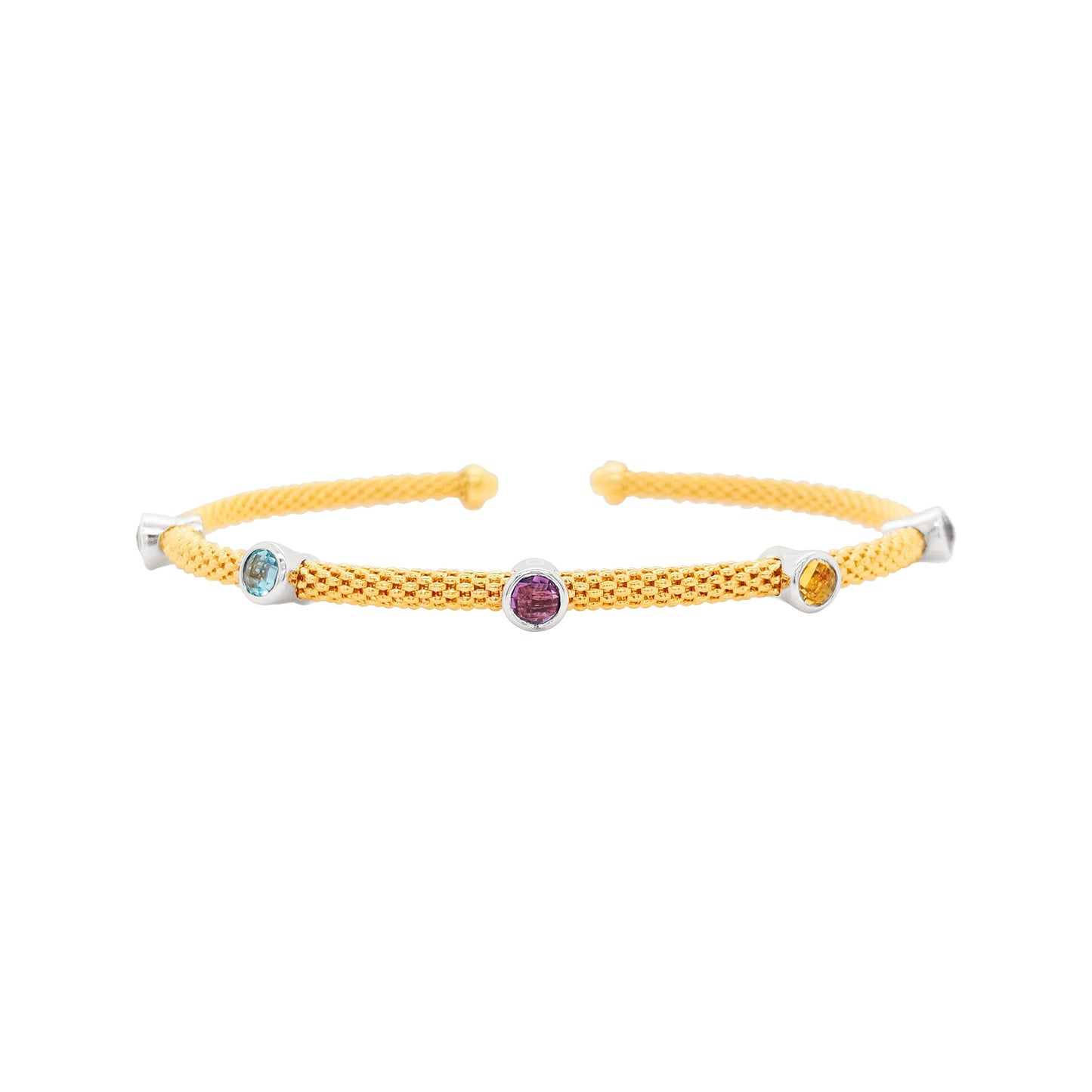 Elegant 4/5CTW Citrine, Amethyst & Topaz Open Bangle in 14K Gold-Plated Silver | Perfect Party Jewelry And Ideal Gift for Any Occasion