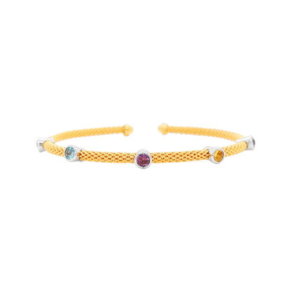 Elegant 4/5CTW Citrine, Amethyst & Topaz Open Bangle in 14K Gold-Plated Silver | Perfect Party Jewelry And Ideal Gift for Any Occasion