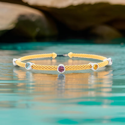 Elegant 4/5CTW Citrine, Amethyst & Topaz Open Bangle in 14K Gold-Plated Silver | Perfect Party Jewelry And Ideal Gift for Any Occasion