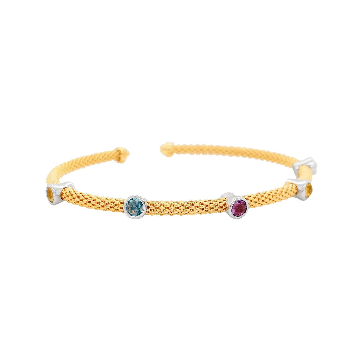 Elegant 4/5CTW Citrine, Amethyst & Topaz Open Bangle in 14K Gold-Plated Silver | Perfect Party Jewelry And Ideal Gift for Any Occasion