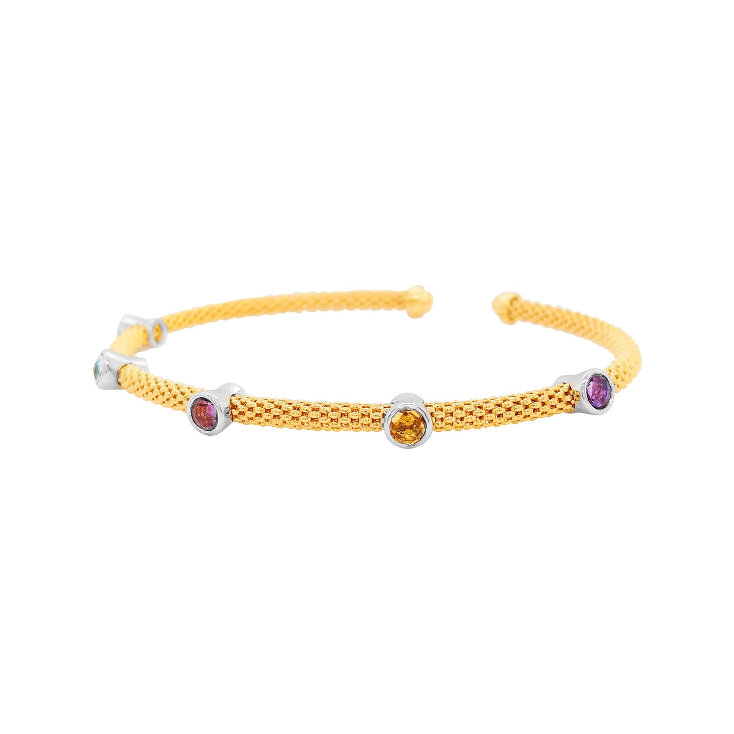 Elegant 4/5CTW Citrine, Amethyst & Topaz Open Bangle in 14K Gold-Plated Silver | Perfect Party Jewelry And Ideal Gift for Any Occasion