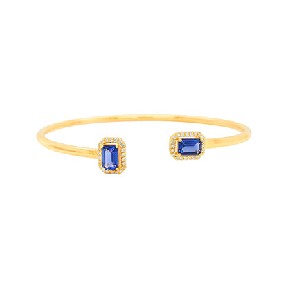 Timeless 1 1/2CTW Blue Sapphire Emerald Cut & Diamond Open Bangle for Women in 14K Gold Plated | Perfect for Party Wear | Ideal Gift