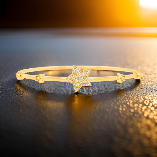 Stylish 1/5CTW Lab Grown Diamond in 14K Gold Plated Silver |Women Bangle with Stars |Best For Party and Gift for All Occasions to loved ones