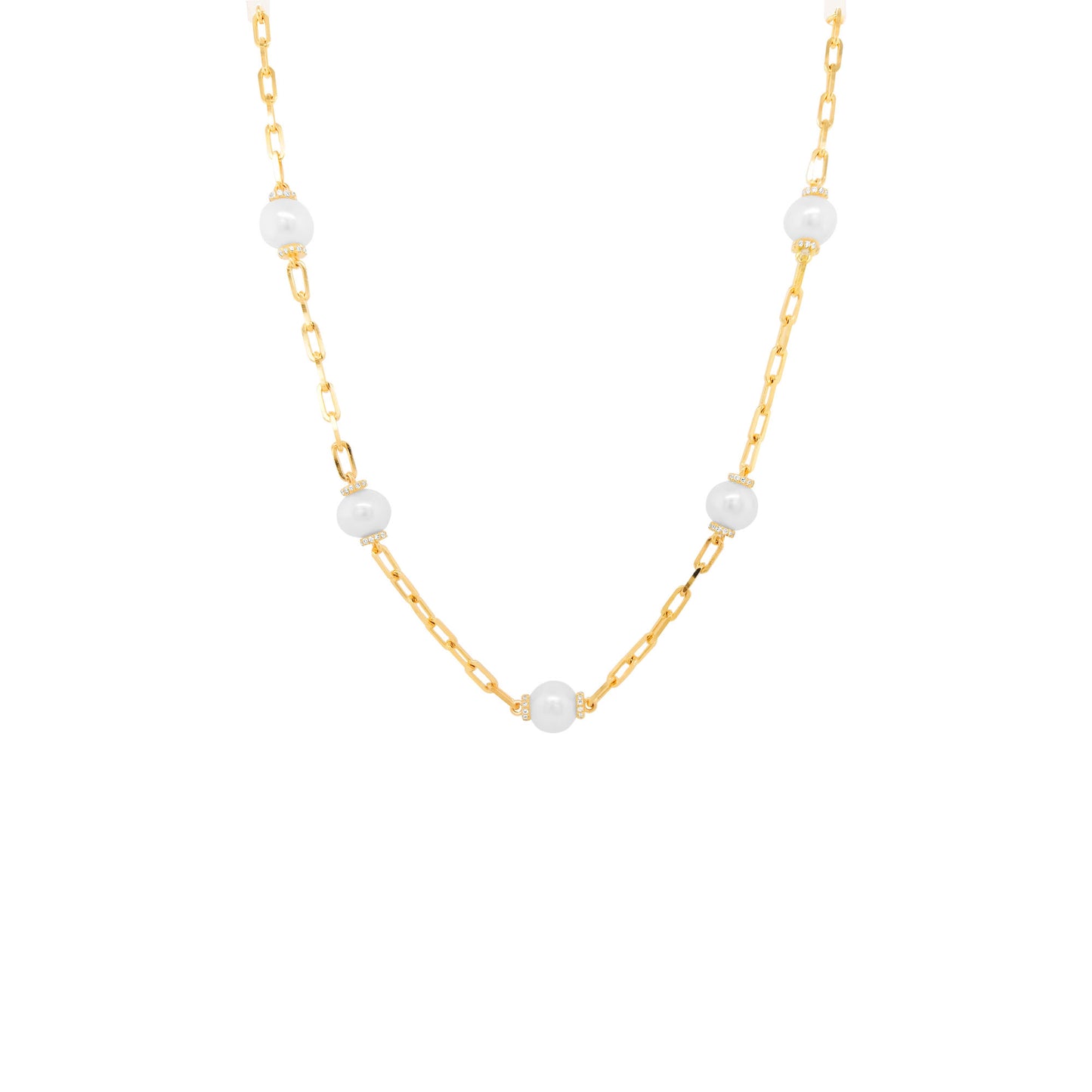 Elegant Pearl & Diamond Chain Necklace for Women | 14K Gold Plated Silver | Stylish Partywear Jewelry | Ideal Gift for Any Occasion