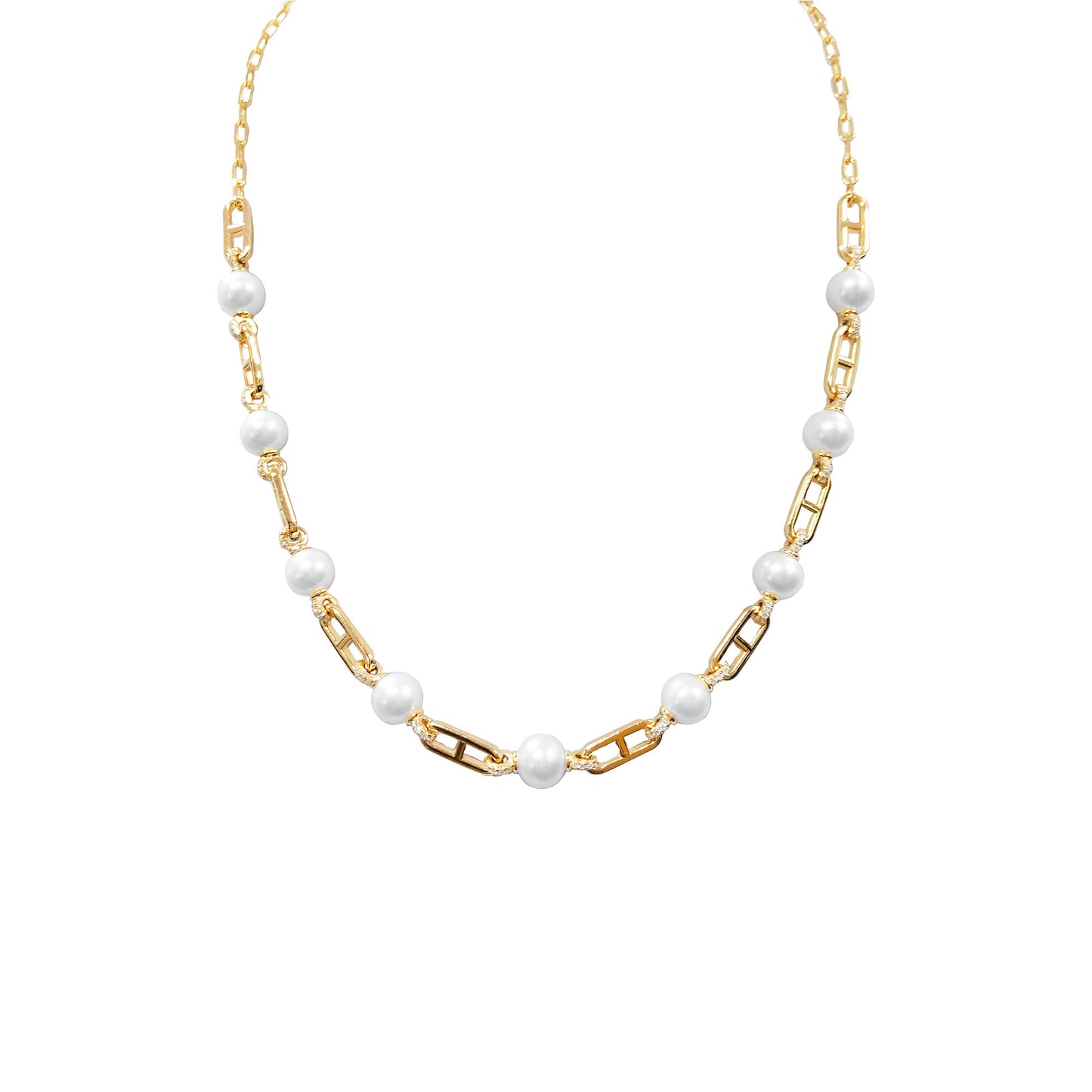 Iconic Diamond & White Pearl Chain Necklace For Women in 14K Gold Plated Silver |Elegant Partywear |Ideal For Gift On Special Occasions