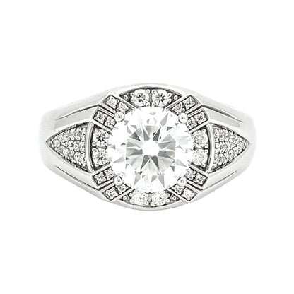 3CTW Round Cut Real Moissanite Men's Wedding Engagement Ring | 925 Sterling Silver | 14K White Gold Plated |Best Gift for men, Certified Jewelry