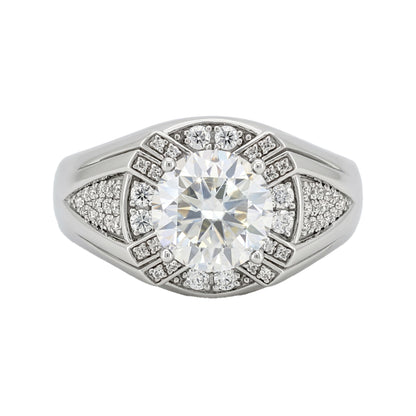 3CTW Round Cut Real Moissanite Men's Wedding Engagement Ring | 925 Sterling Silver | 14K White Gold Plated |Best Gift for men, Certified Jewelry