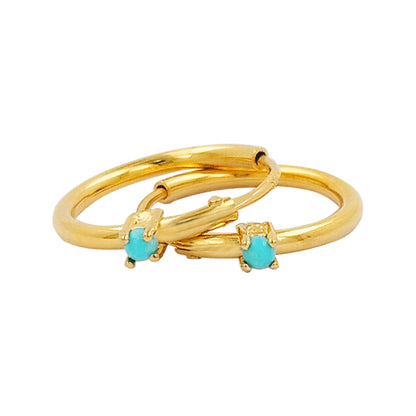12MM Tube Hoop with 1.5MMTurquoise Blue in 14K Gold Plated Silver |Best For Daily/Party Wear |Ideal for Gift on all occasions to loved ones