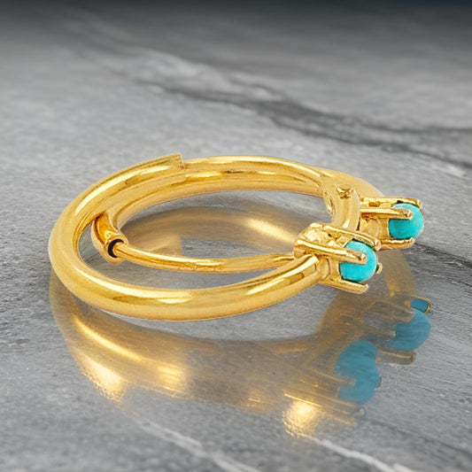 12MM Tube Hoop with 1.5MMTurquoise Blue in 14K Gold Plated Silver |Best For Daily/Party Wear |Ideal for Gift on all occasions to loved ones