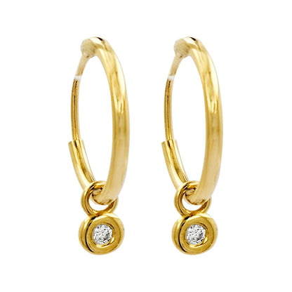 12MM Tube Hoop with Diamond Charm in 14K Gold Plated Silver | Best for Daily/Party Wear | Ideal Gift for All Occasions