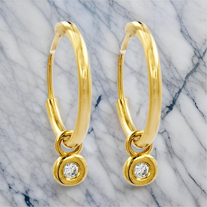 12MM Tube Hoop with Diamond Charm in 14K Gold Plated Silver | Best for Daily/Party Wear | Ideal Gift for All Occasions