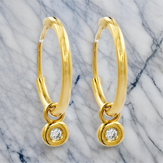 12MM Tube Hoop with Diamond Charm in 14K Gold Plated Silver | Best for Daily/Party Wear | Ideal Gift for All Occasions