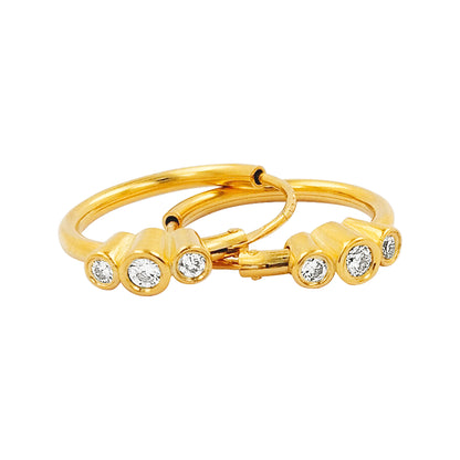 15MM Three Stone Tube Hoop with Diamond in 14K Gold Plated Silver | Best For Daily/Party Wear | Ideal Gift for All Occasions